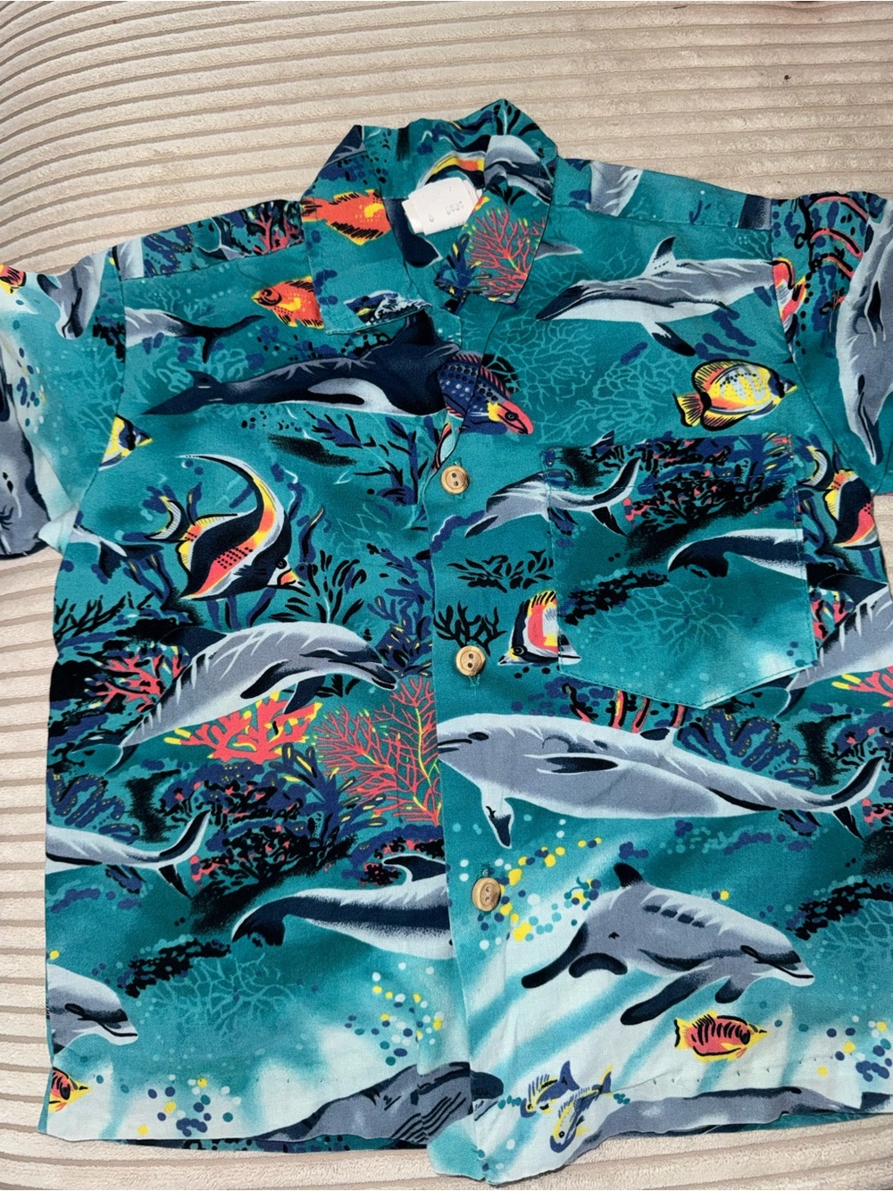 Nui Nalu Hawaiʻi Tropical Ocean Print Shirt - Teal Blue